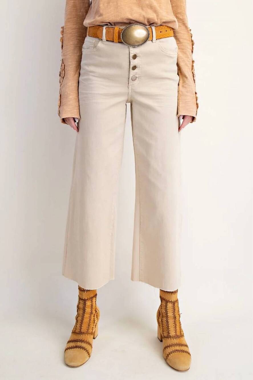 NEW EASEL button-front high-rise twill pants in stone khaki
